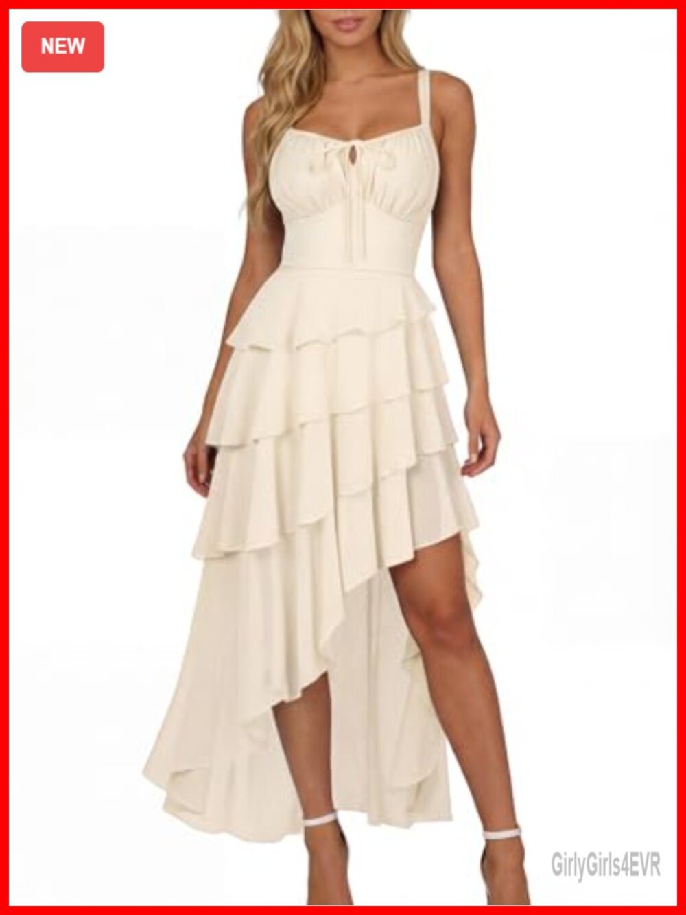 High Low Ruffle Chiffon Corset Dress Smocked Back Pockets